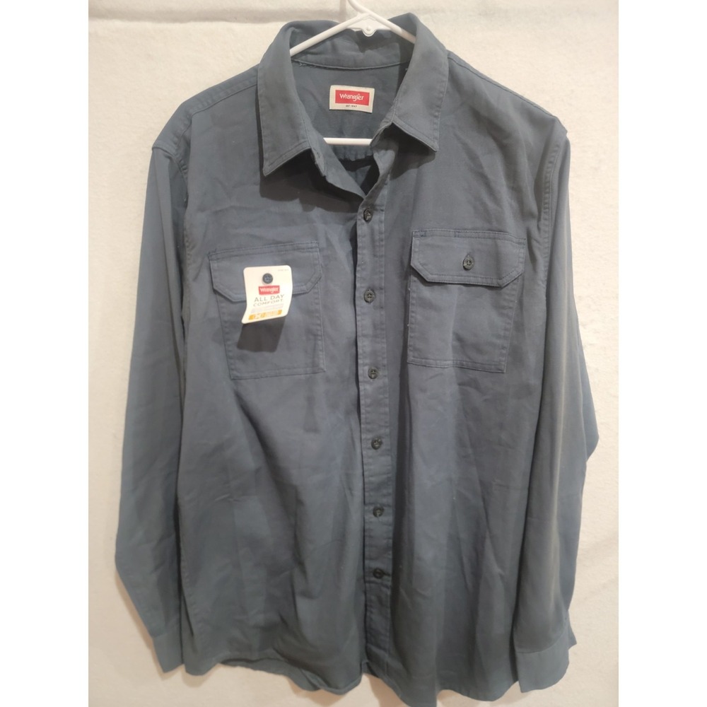 Wrangler Men's M Blue Long Sleeve Button Up Shirt All Day Comfort Workwear